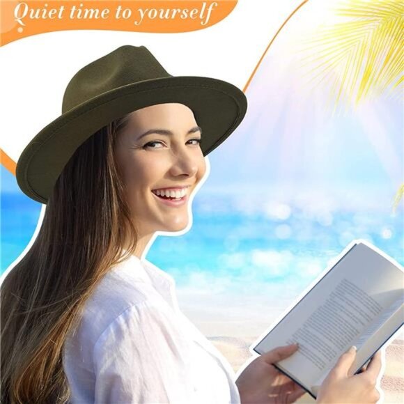 6 Pcs Women\'s Felt Hat Wide Brim Panama Hat with Belt Buckle Vintage main image 6